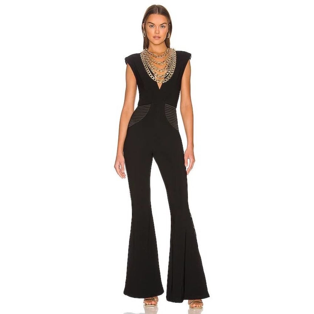 Zhivago Black Fitted Flared Jumpsuit with V-Neck